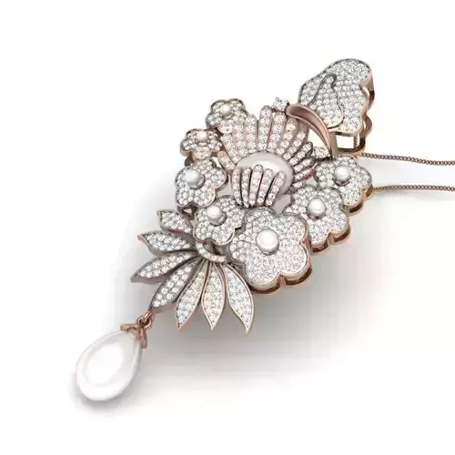 Flower Diamond Cocktail Pendant renders 3dm details