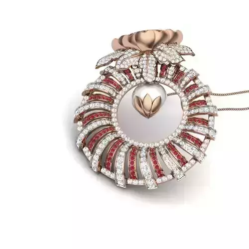 Flower Lotus Diamond Cocktail Pendant renders 3dm details