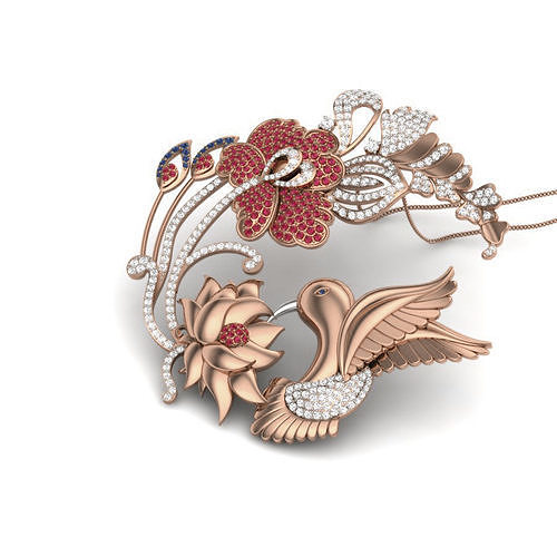 Hummingbird on Flower Fruit Diamond Cocktail Pendant renders 3dm 3D print model
