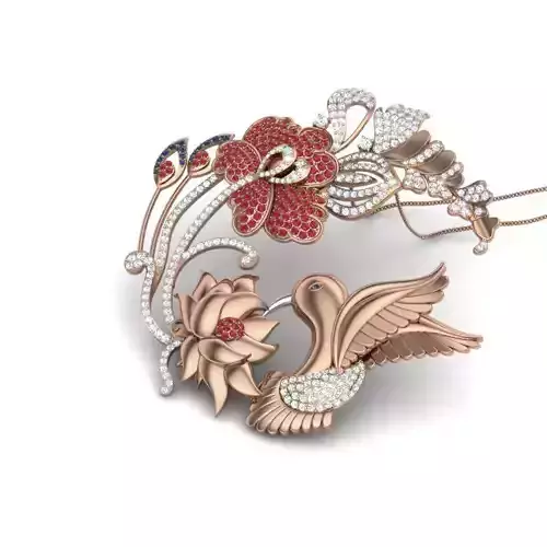 Hummingbird on Flower Fruit Diamond Cocktail Pendant renders 3dm 3D print model