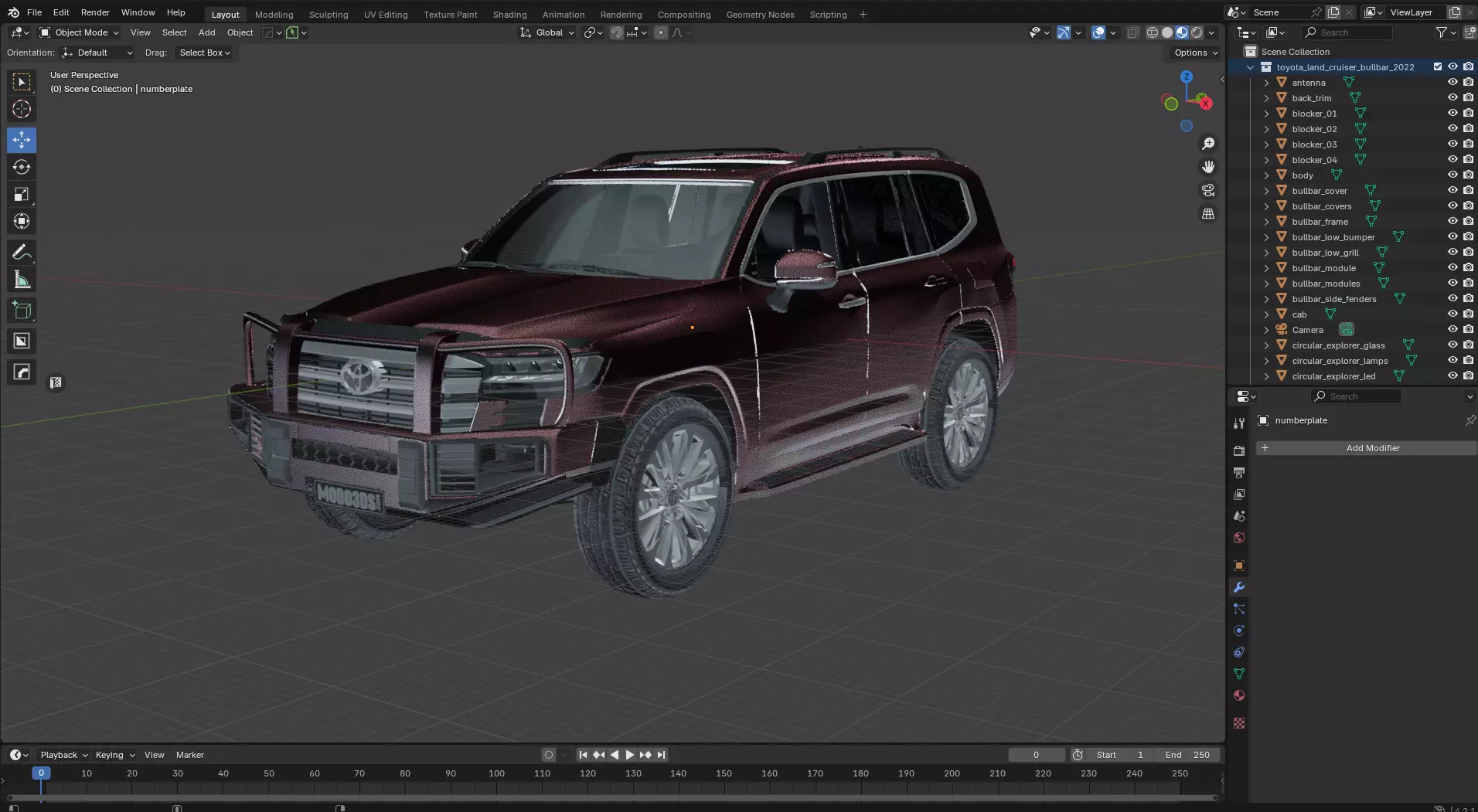 Toyota Land Cruiser With Bullbar 2022 3D model_17