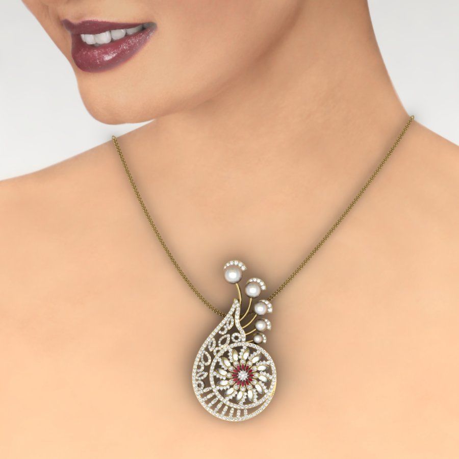 Flower Diamond Cocktail Pendant renders 3dm details 3D print model_3