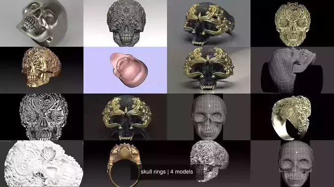skull rings 3D Model Collection