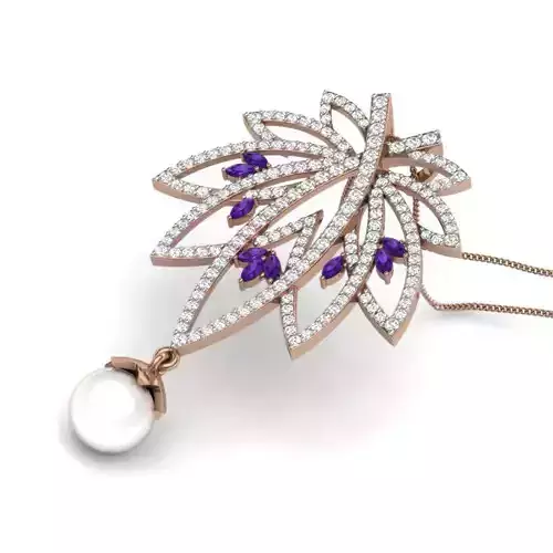 Leaf Diamond Cocktail Pendant renders 3dm details