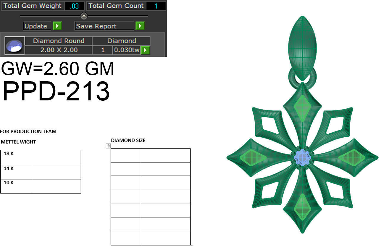 Diamond Flower Pendant renders 3dm details 3D print model_16