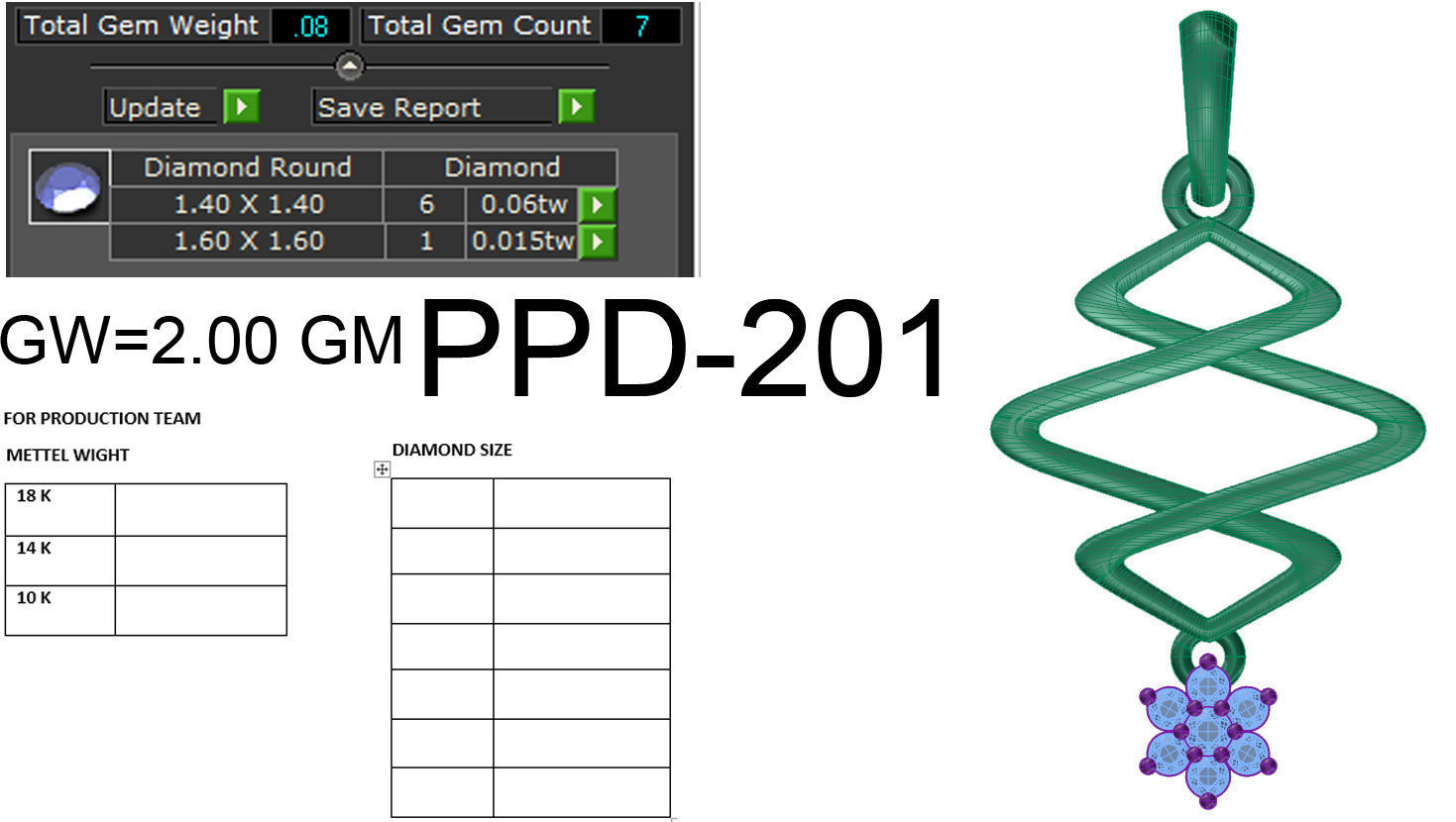 Wire Z Diamond Pendant renders 3dm details 3D print model_16