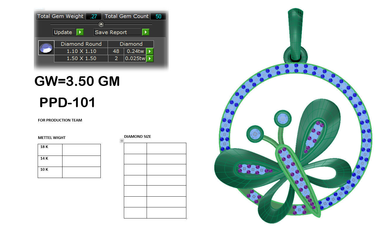 Diamond Butterfly Pendant renders 3dm details 3D print model_16
