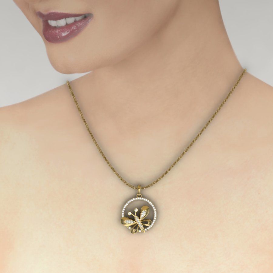 Diamond Butterfly Pendant renders 3dm details 3D print model_1