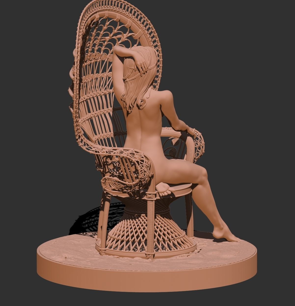 Nude Female seated on a peacock chair 3D print model_8