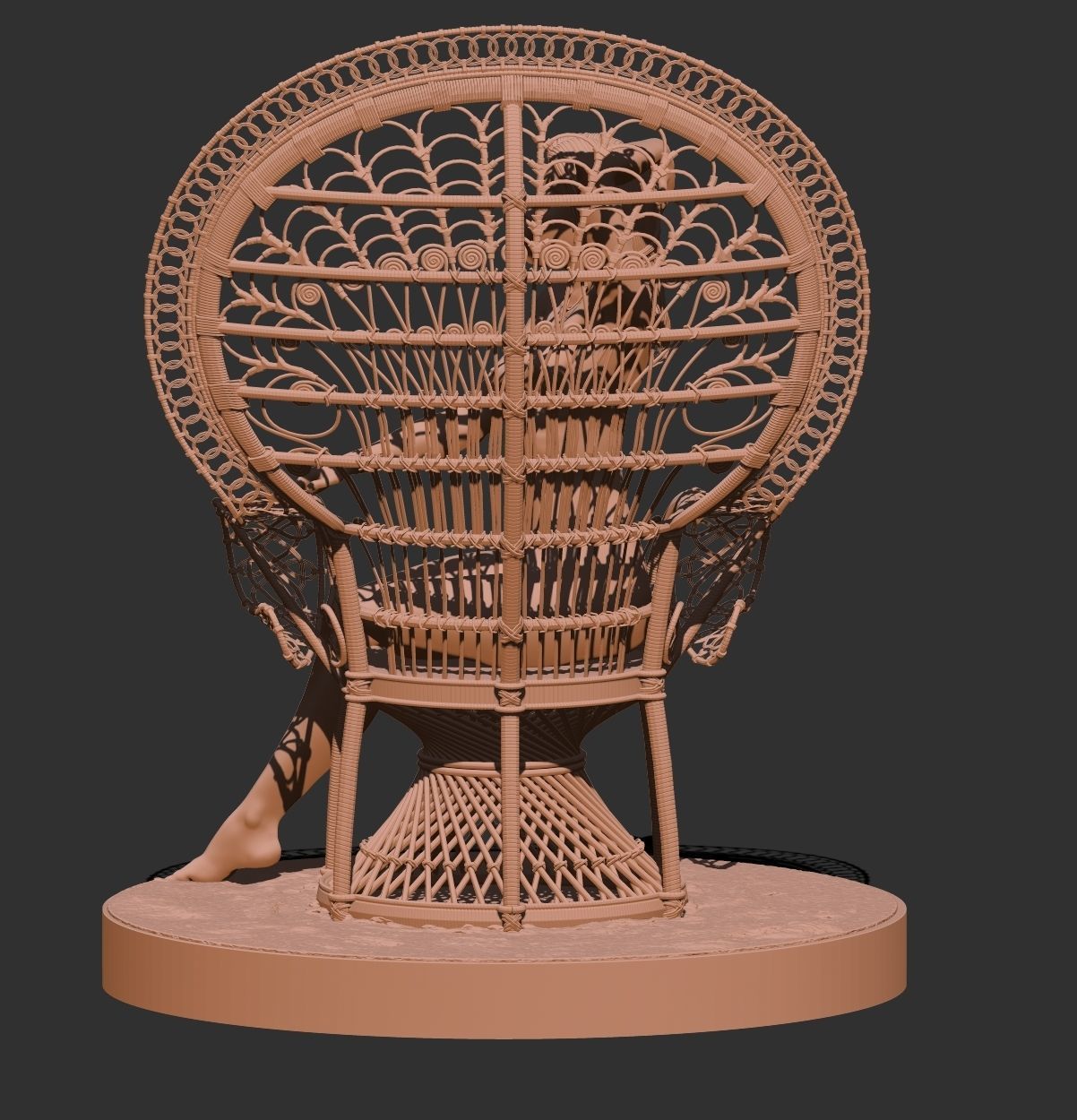 Nude Female seated on a peacock chair 3D print model_9
