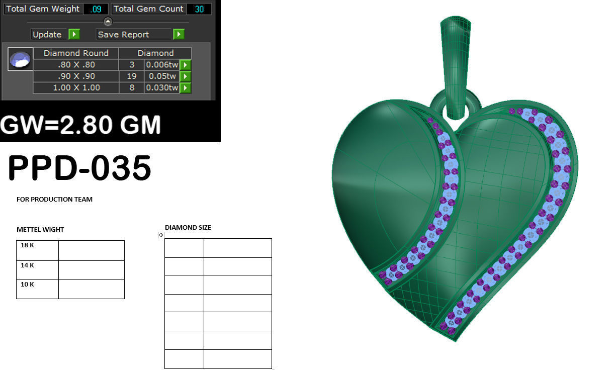 Diamond Heart Love Valentine Pendant renders 3dm details 3D print model_16