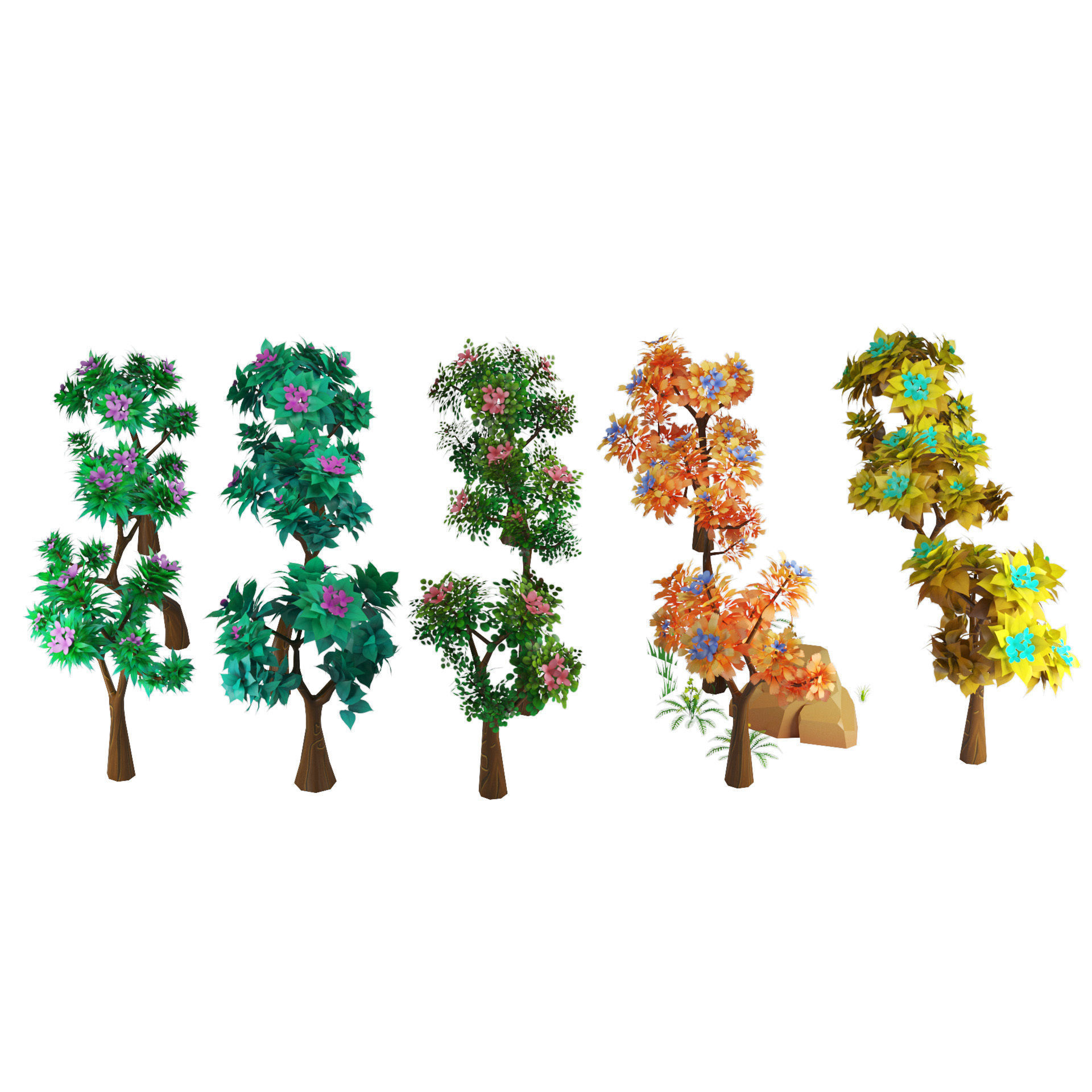 Stylized Trees and Foliage 3D Model Pack Free low-poly 3D model_12