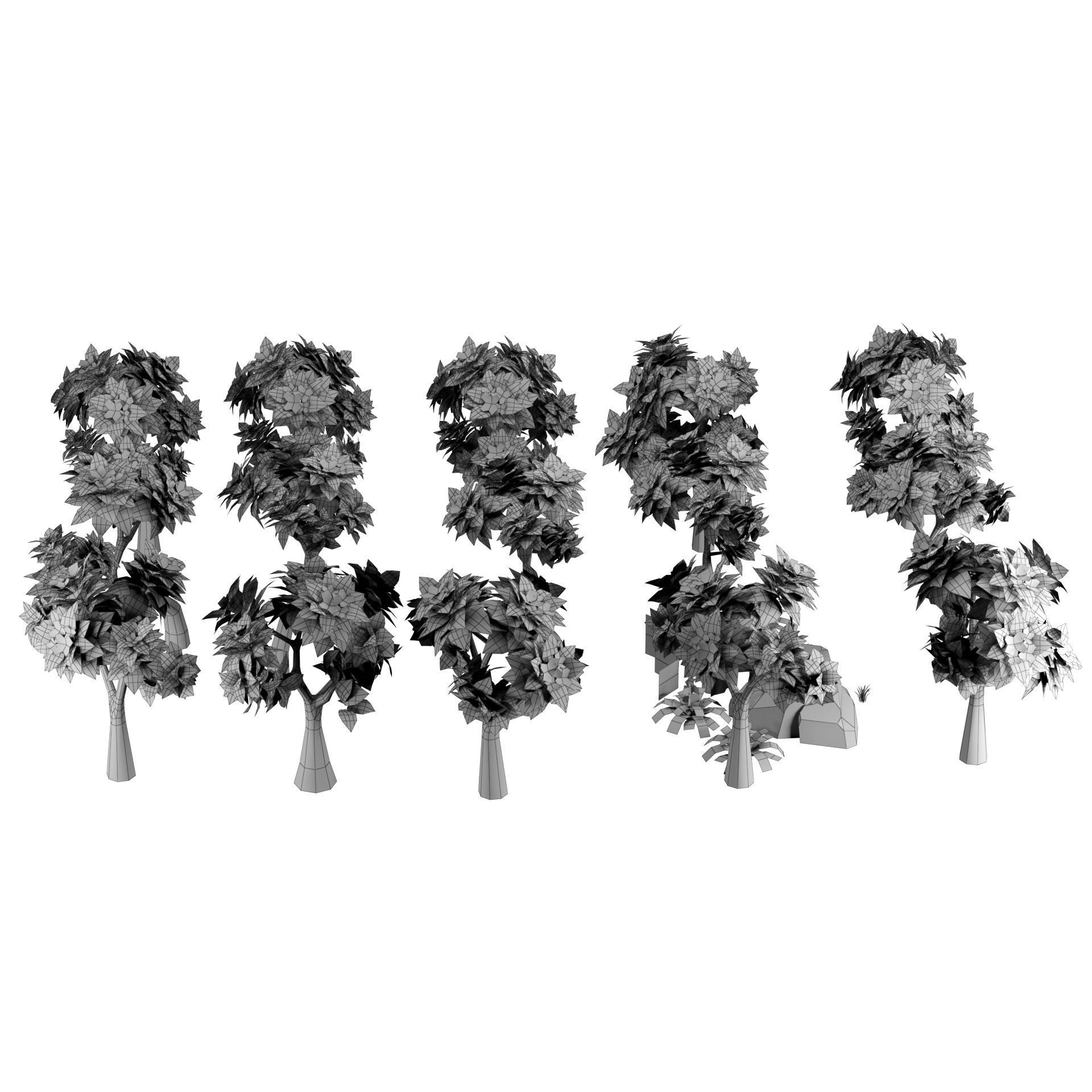 Stylized Trees and Foliage 3D Model Pack Free low-poly 3D model_10