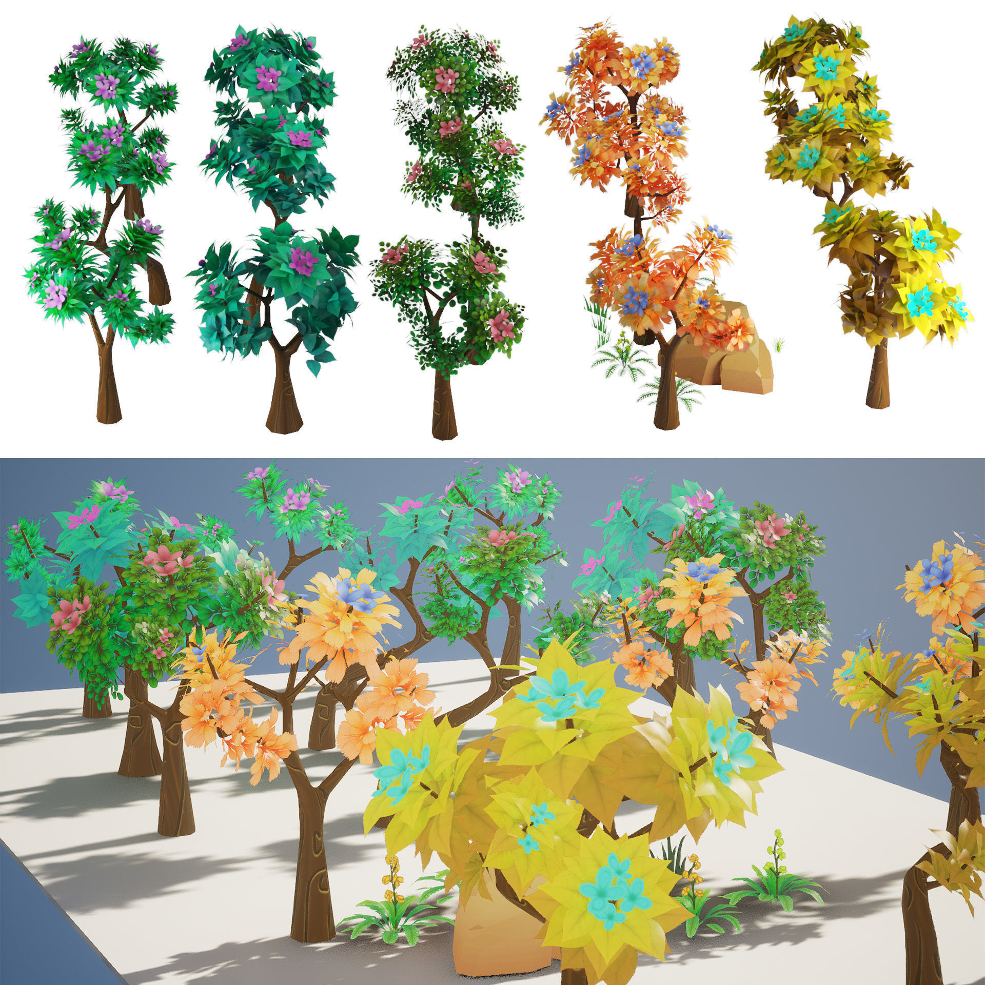 Stylized Trees and Foliage 3D Model Pack Free low-poly 3D model_11