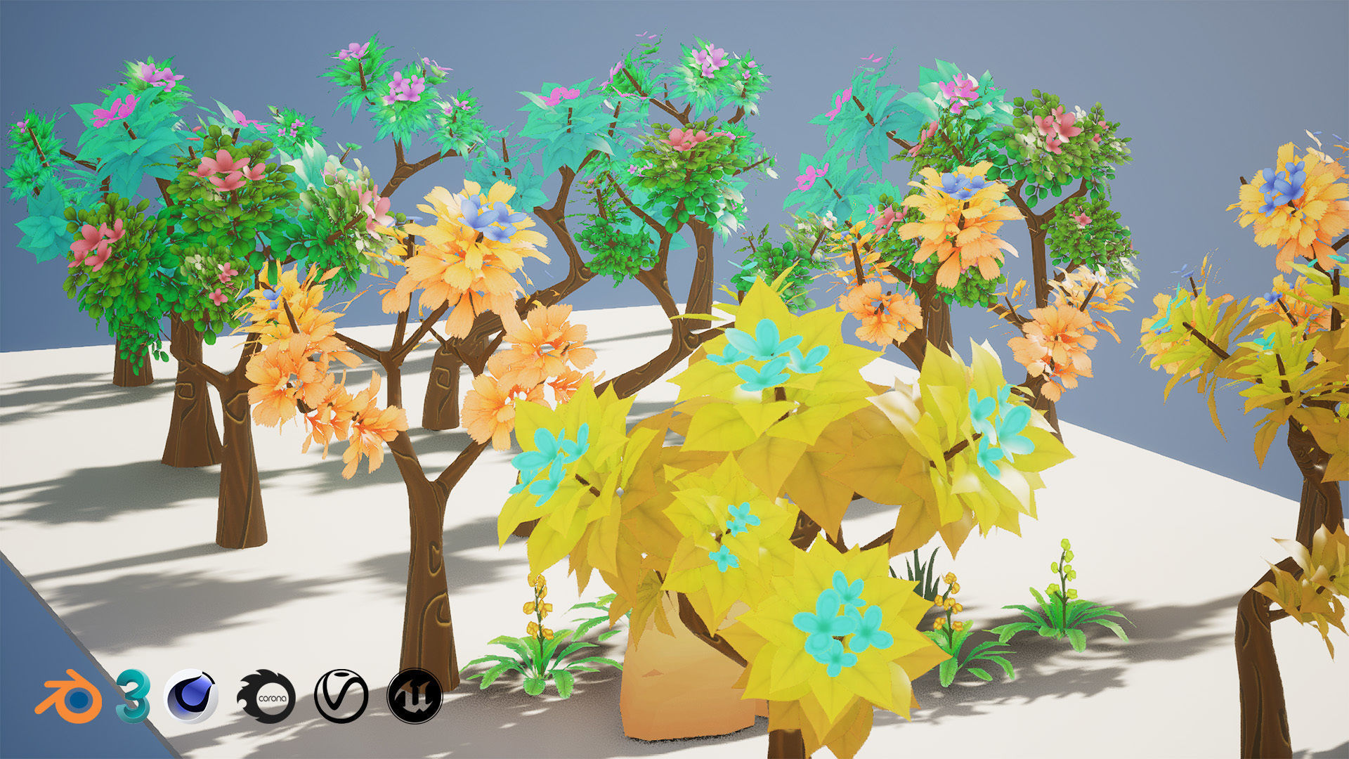 Stylized Trees and Foliage 3D Model Pack Free low-poly 3D model_7