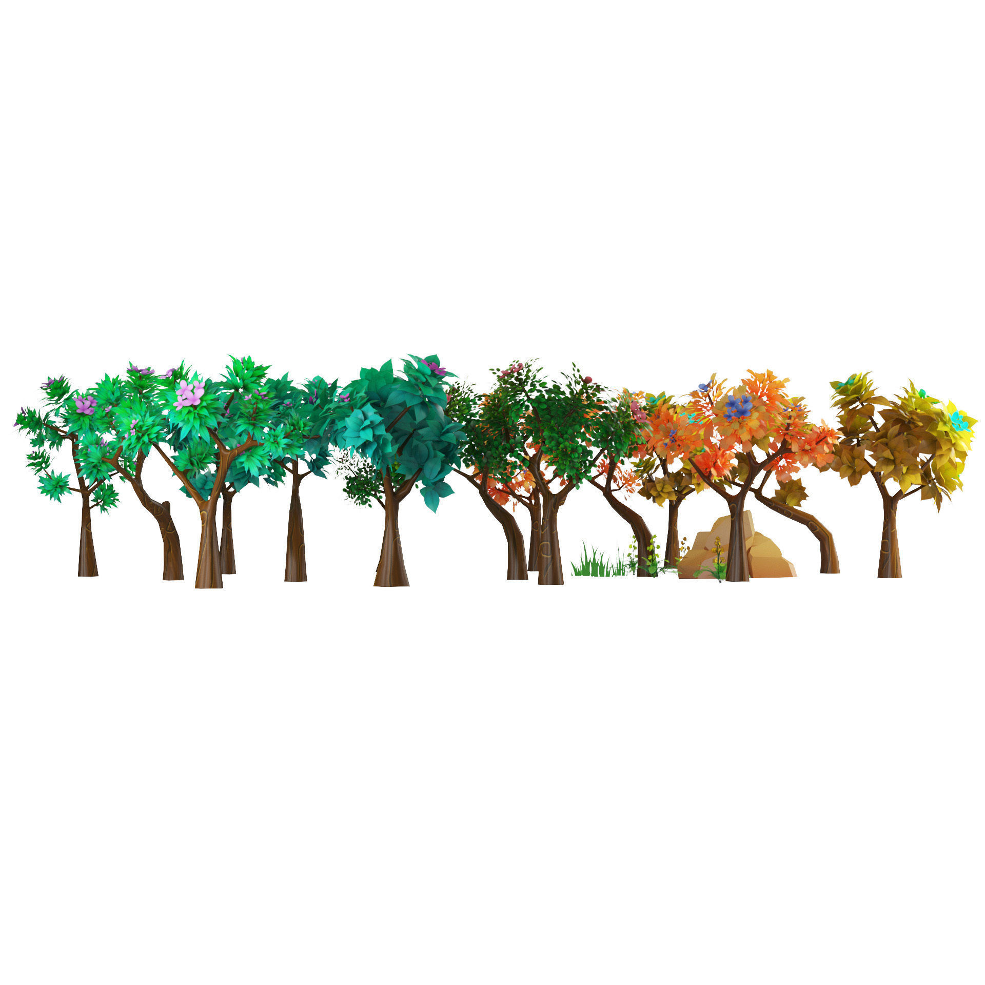 Stylized Trees and Foliage 3D Model Pack Free low-poly 3D model_2
