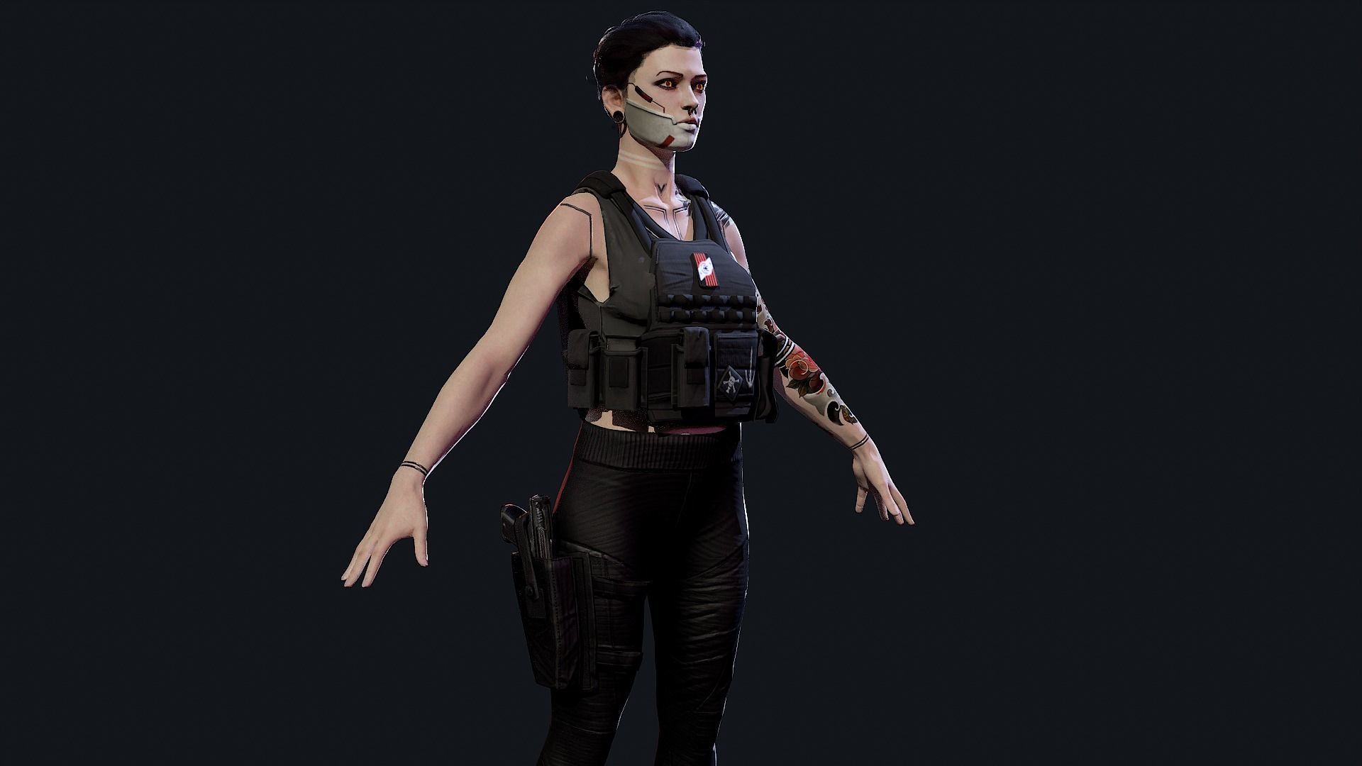 Cyberpunk Mercenary Low-poly 3D model_7