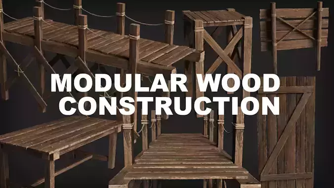 Modular Wood Construction Low-poly 3D model