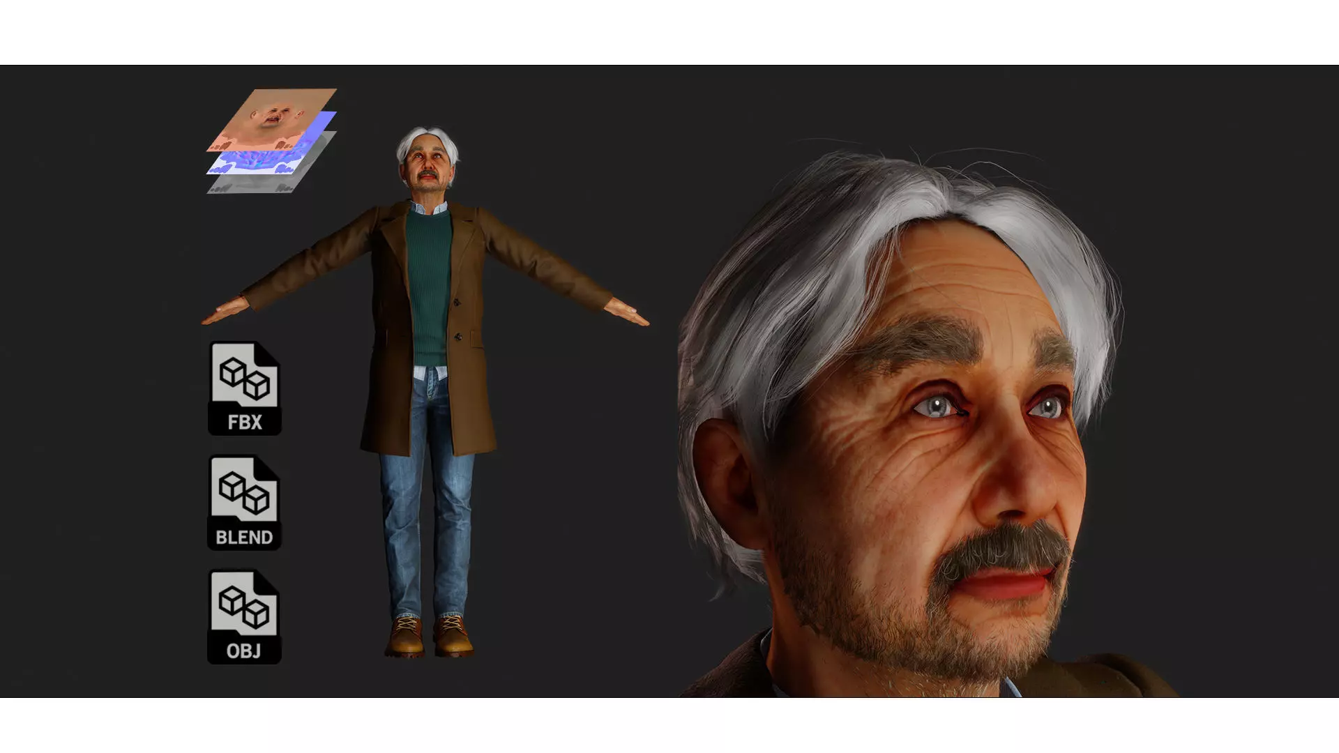 Not Albert Einstein Game-ready Low-poly 3D model