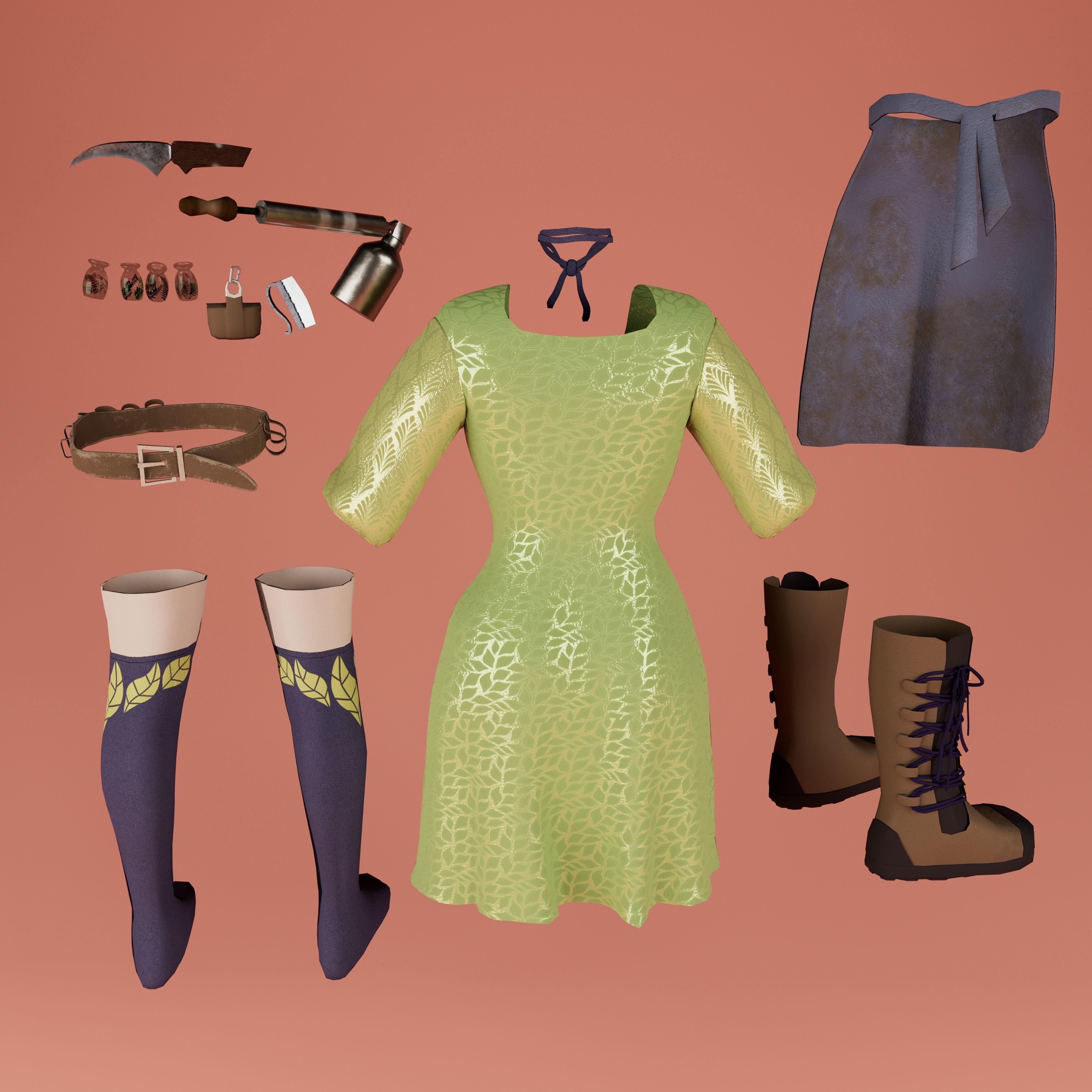 Herbalist Outfit Low-poly 3D model_3
