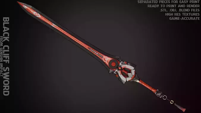 Genshin Impact Black Cliff Sword for Cosplay 3D print model
