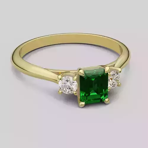 Trilogy ring with emerald stone 