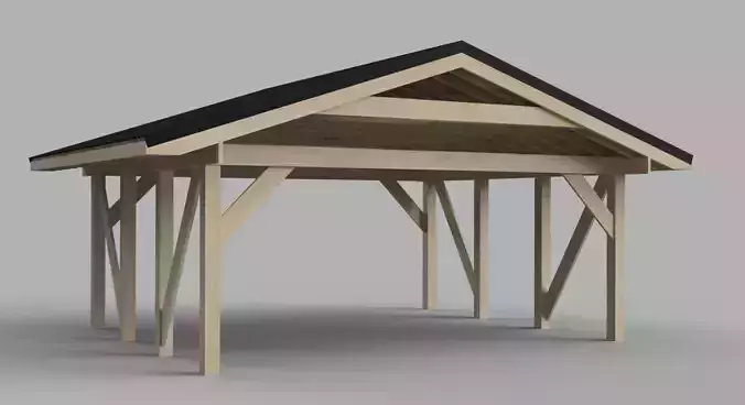Editable wooden 2-stand carport with black roof