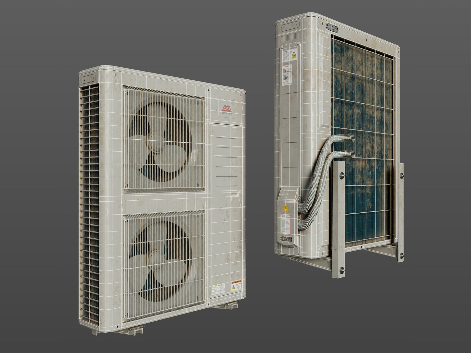 Aircon Outdoor Unit Doubel Fan Low-poly 3D model_3