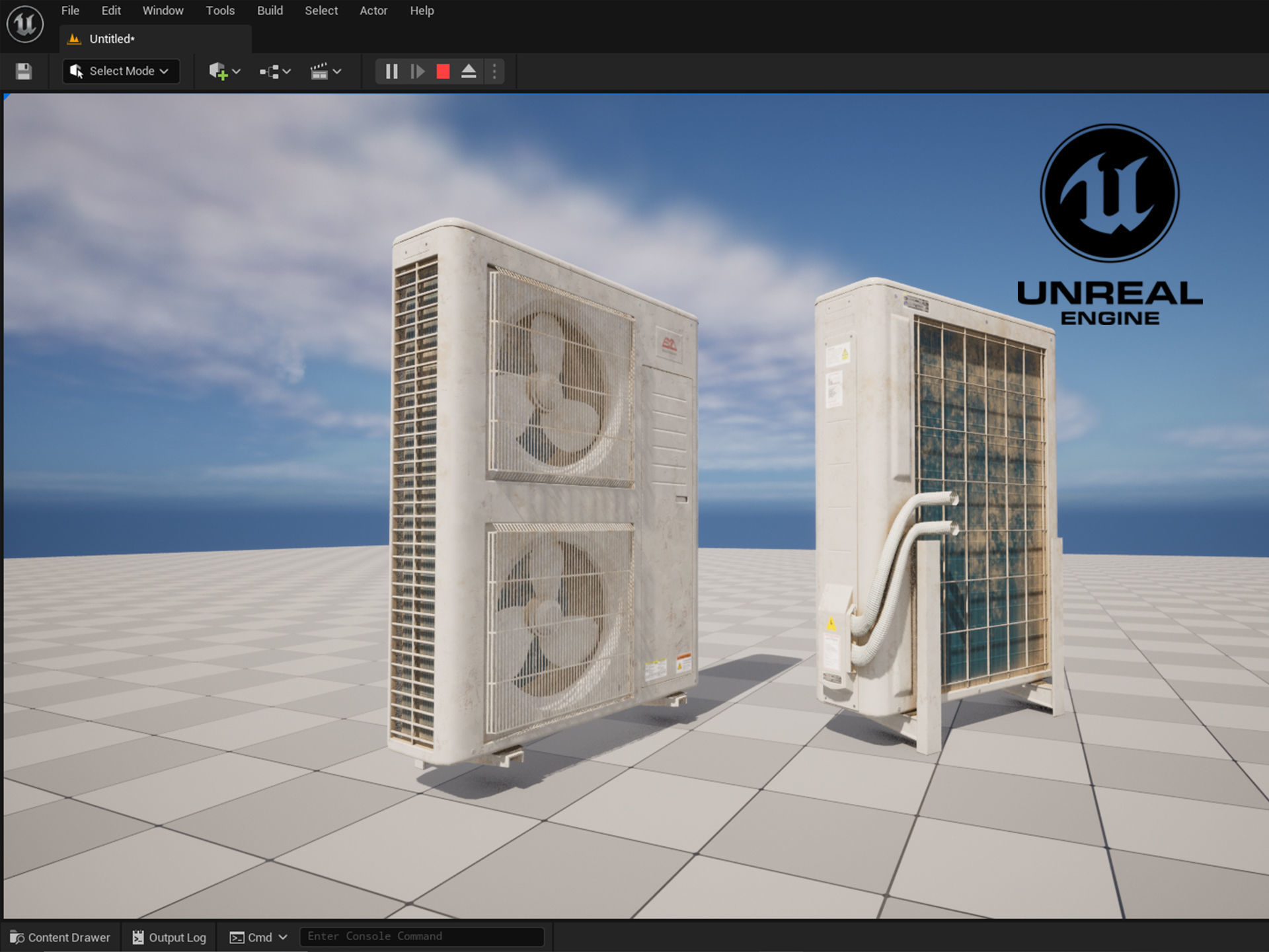 Aircon Outdoor Unit Doubel Fan Low-poly 3D model_8