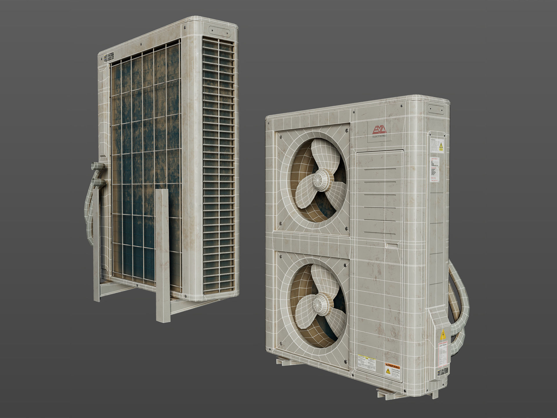 Aircon Outdoor Unit Doubel Fan Low-poly 3D model_2