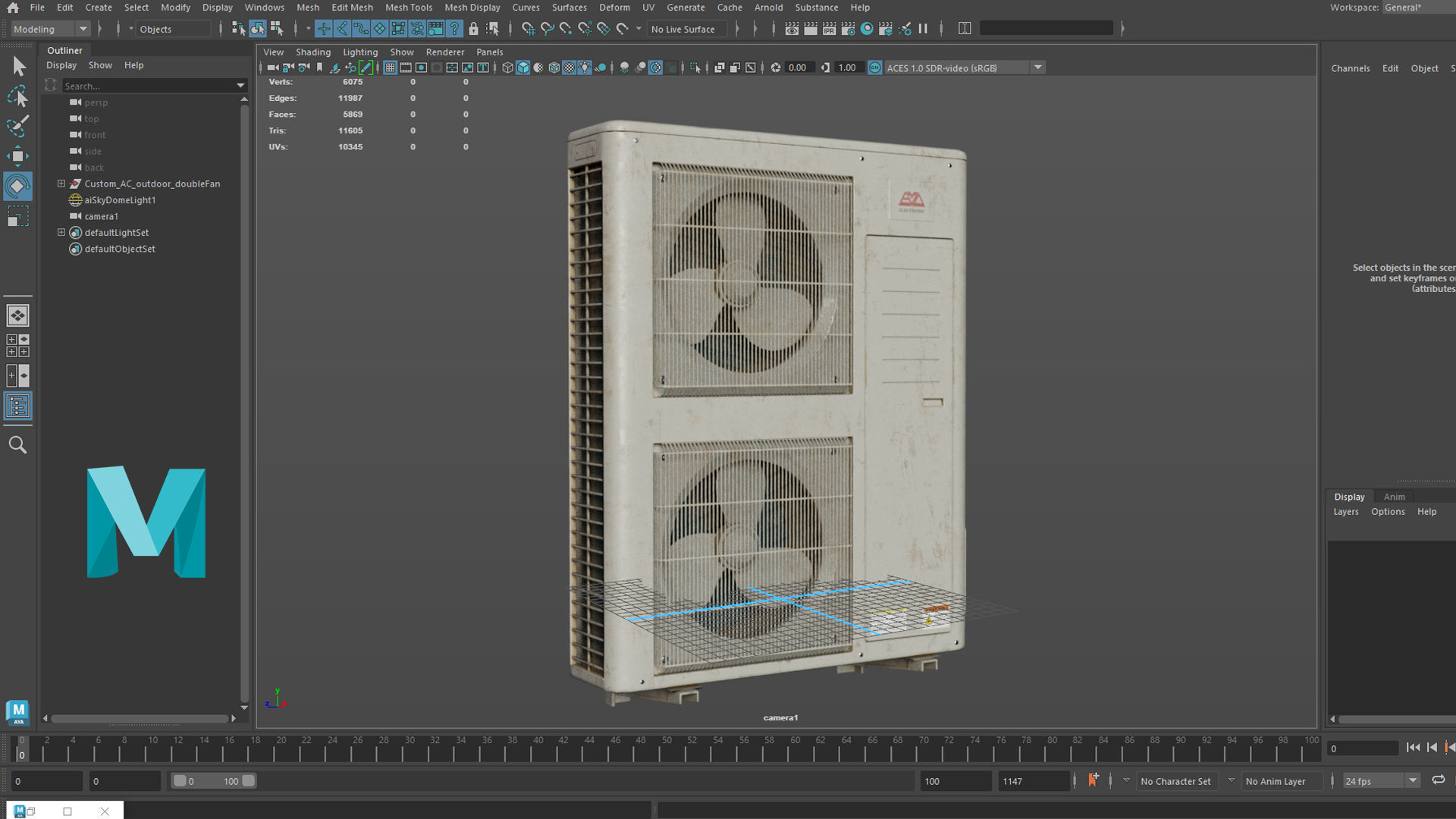 Aircon Outdoor Unit Doubel Fan Low-poly 3D model_5