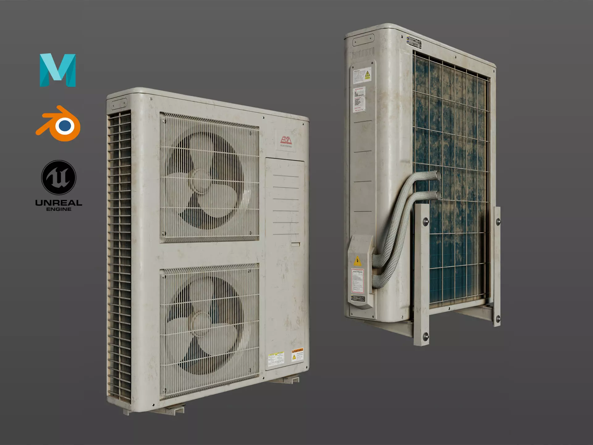 Aircon Outdoor Unit Doubel Fan Low-poly 3D model_0