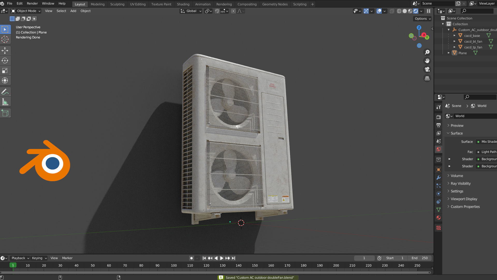 Aircon Outdoor Unit Doubel Fan Low-poly 3D model_6