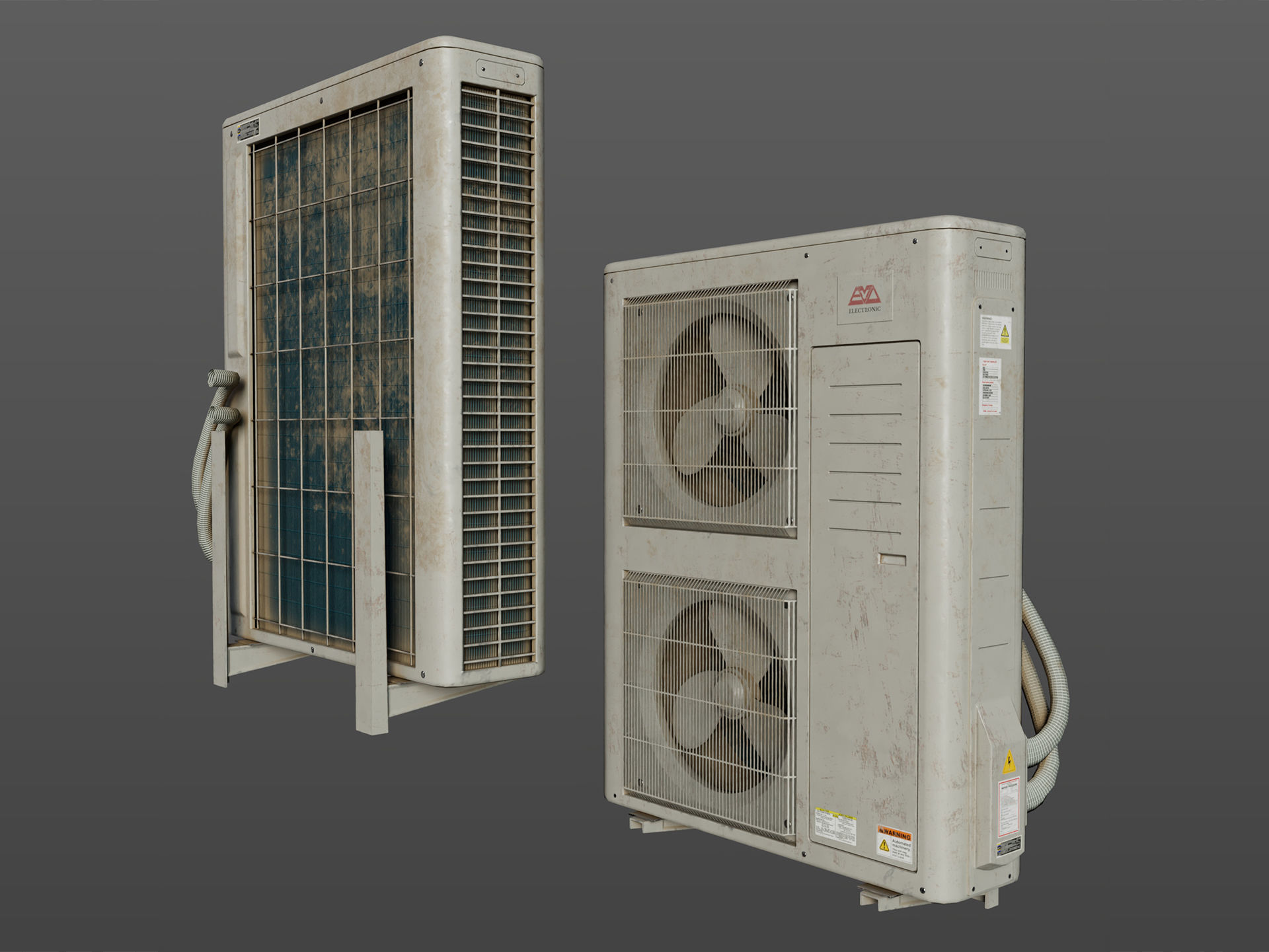 Aircon Outdoor Unit Doubel Fan Low-poly 3D model_1