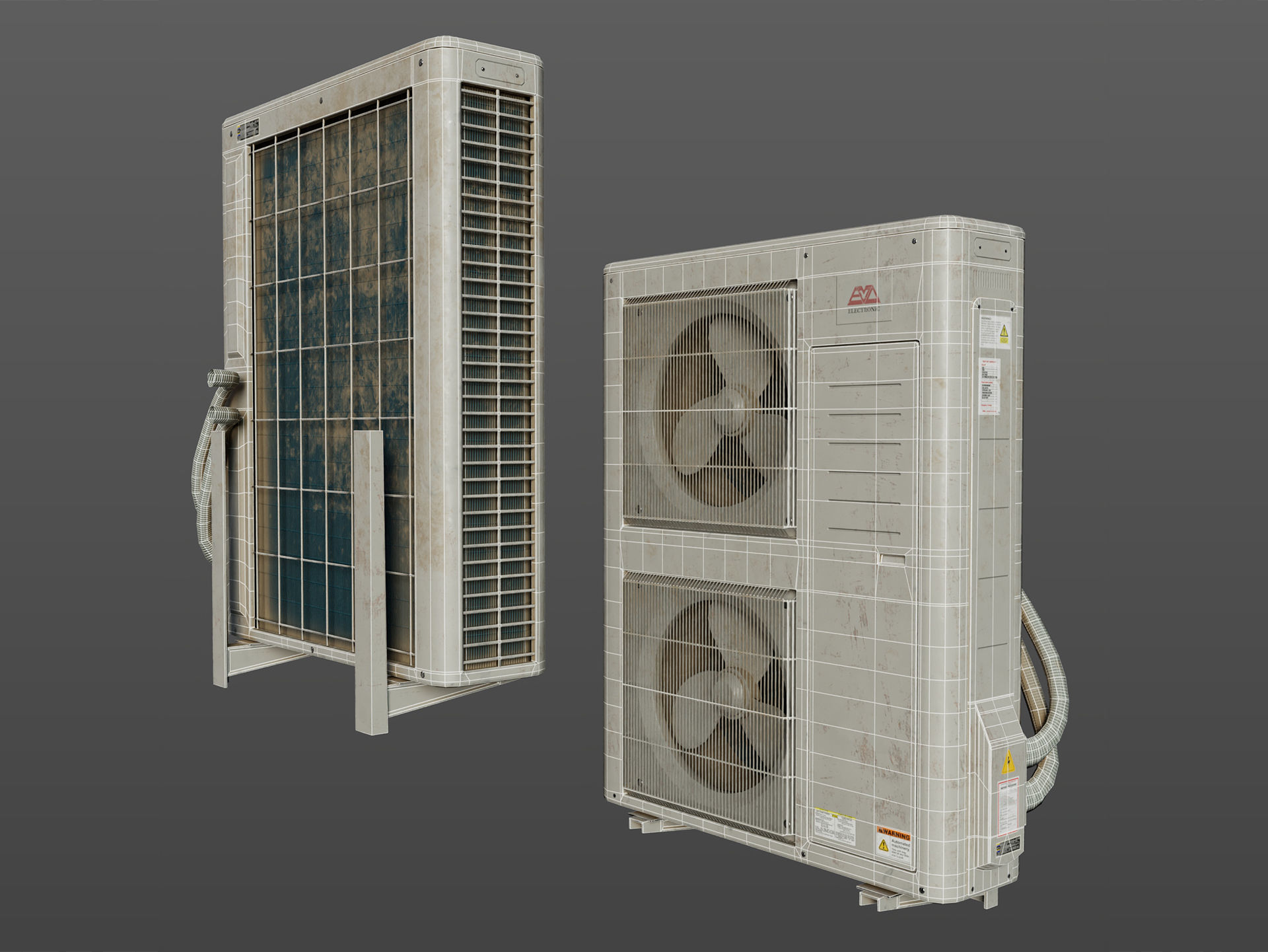 Aircon Outdoor Unit Doubel Fan Low-poly 3D model_4
