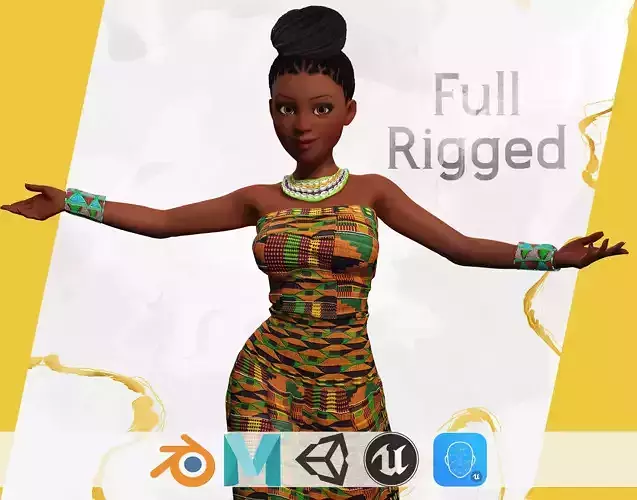 African Elegance Afro Cute Woman Low-poly 3D model