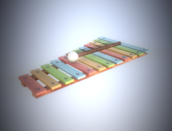 Low Poly Xylophone And Mallet Low-poly 3D model