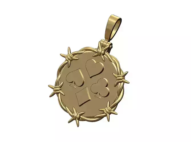 Barbwire playing cards symbols pendant with bail