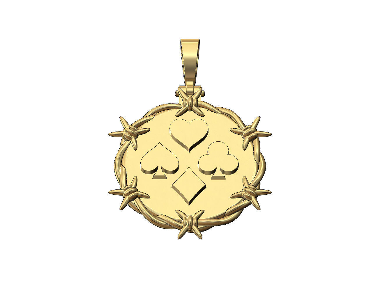 Barbwire playing cards symbols pendant with bail 3D print model_3