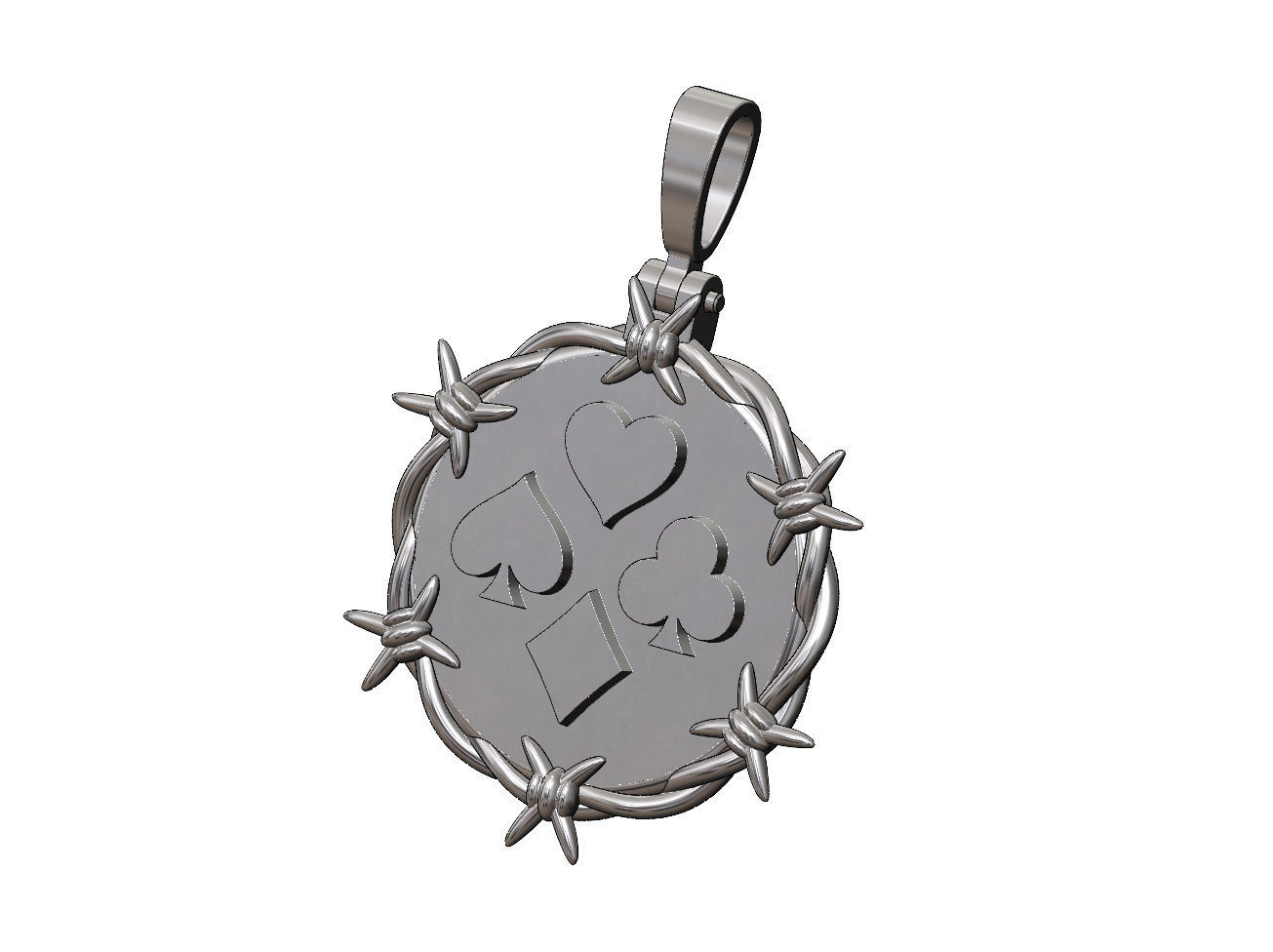 Barbwire playing cards symbols pendant with bail 3D print model_10