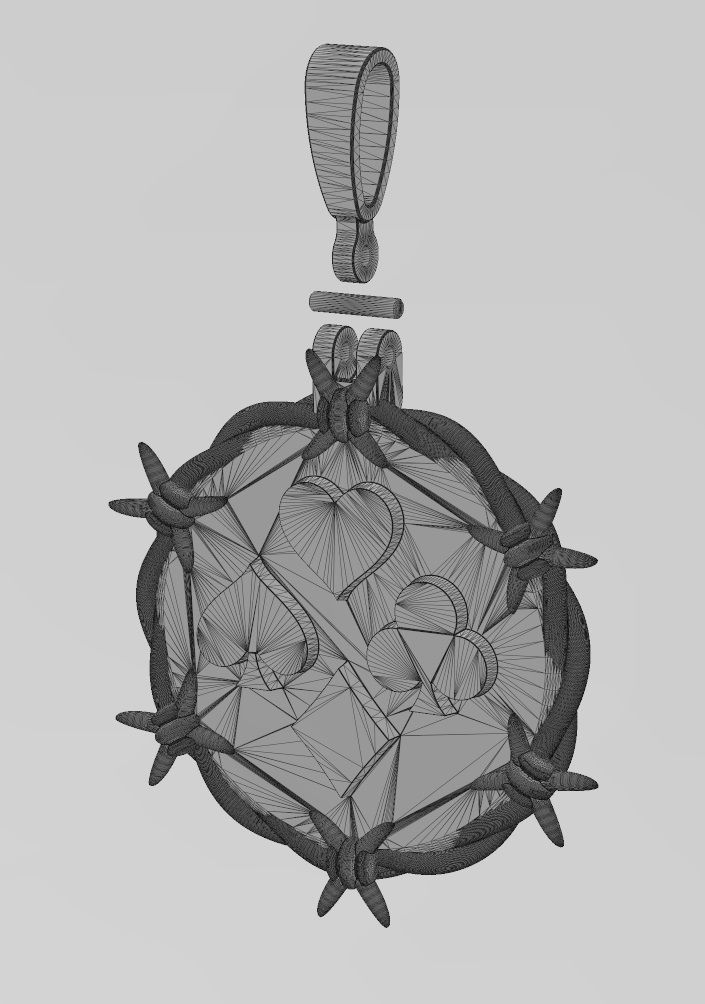 Barbwire playing cards symbols pendant with bail 3D print model_12