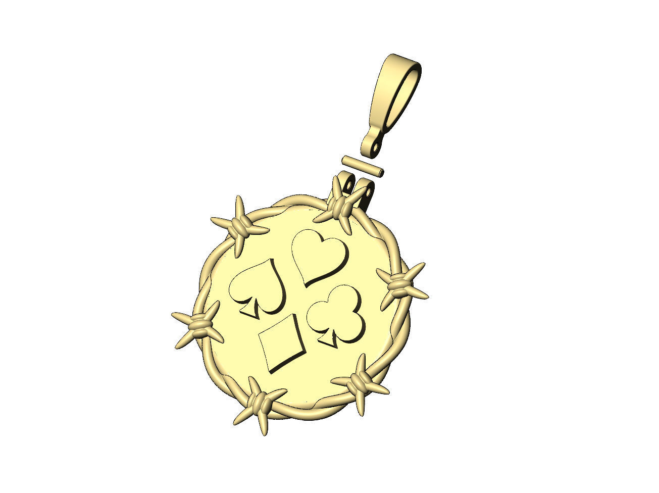 Barbwire playing cards symbols pendant with bail 3D print model_5