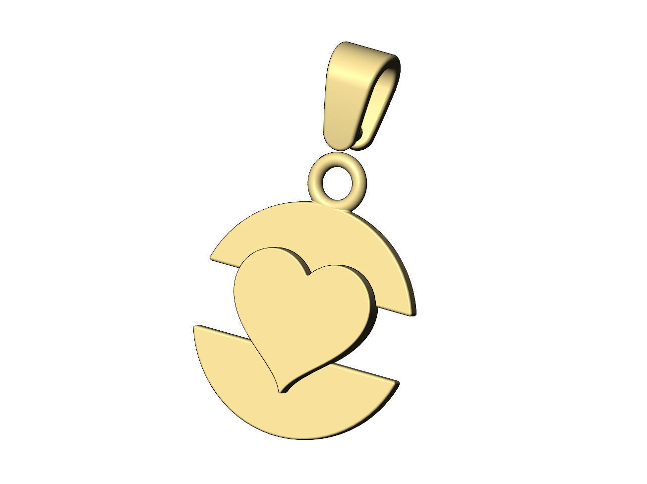 Heart playing card split round pendant with bail 3D print model_5