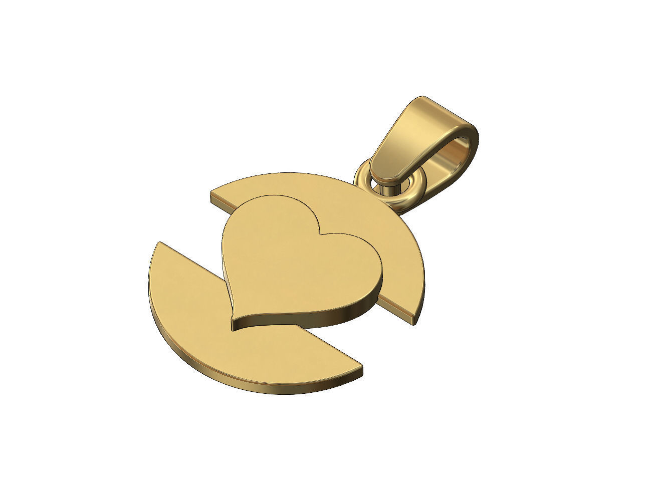 Heart playing card split round pendant with bail 3D print model_1
