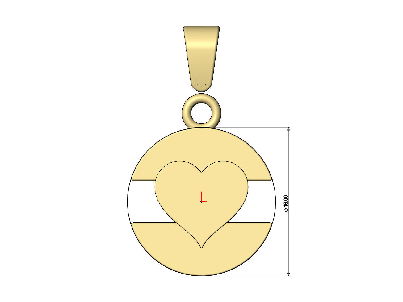 Heart playing card split round pendant with bail 3D print model_6