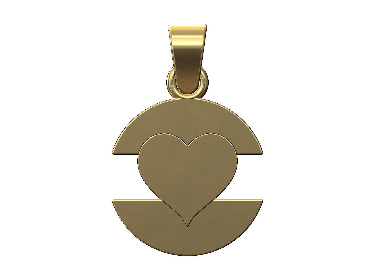 Heart playing card split round pendant with bail 3D print model_2