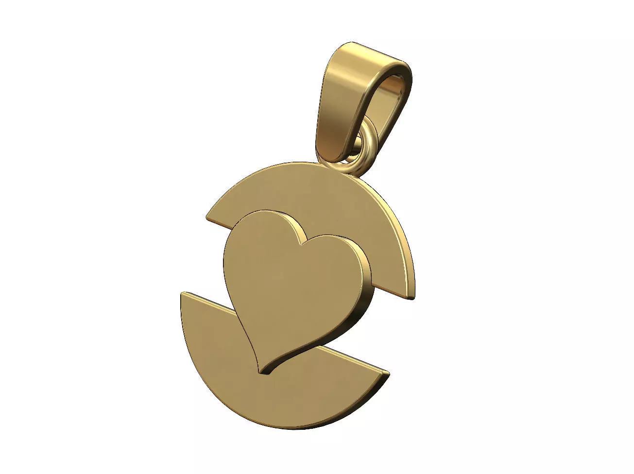 Heart playing card split round pendant with bail 3D print model_0