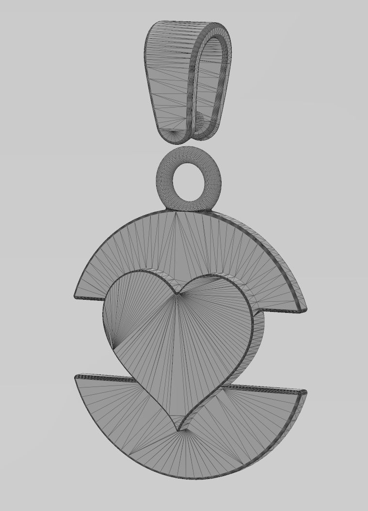Heart playing card split round pendant with bail 3D print model_12