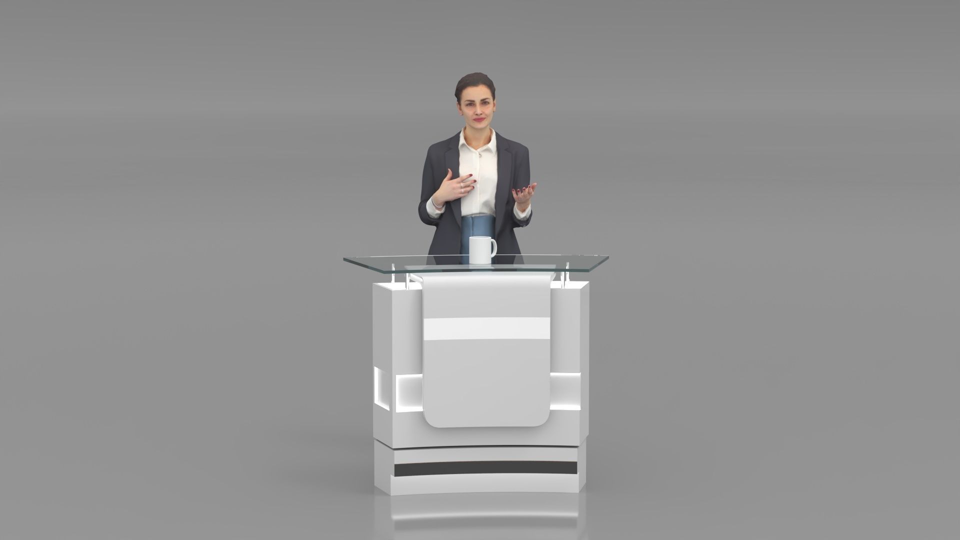 Virtual News Desk set Low-poly 3D model_5