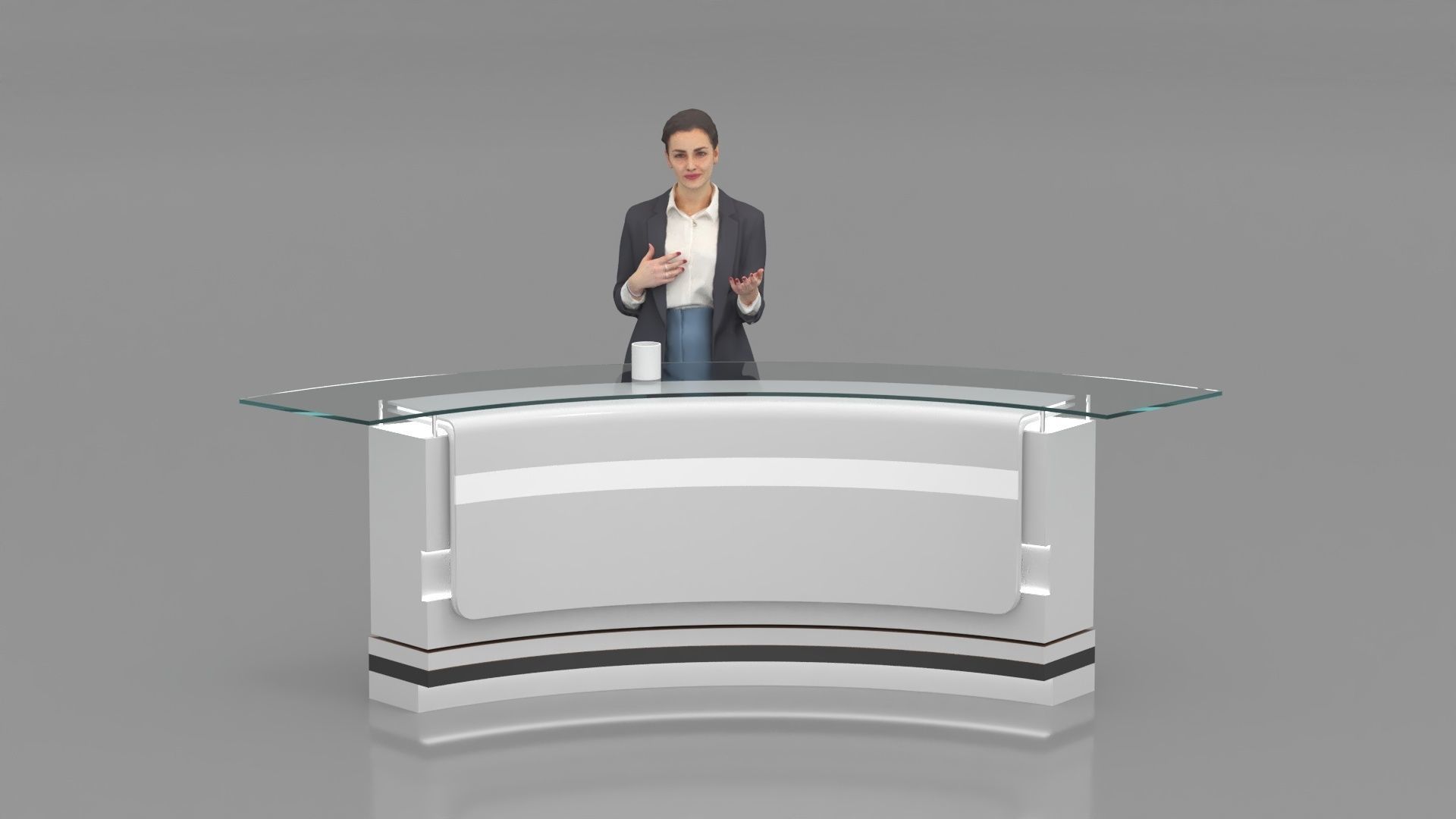 Virtual News Desk set Low-poly 3D model_4